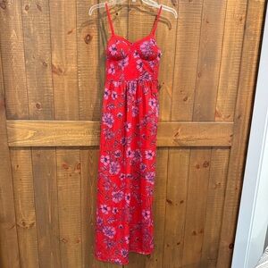 BOG Collective Pink & Red Floral Corset Dress with Pockets Cottagecore